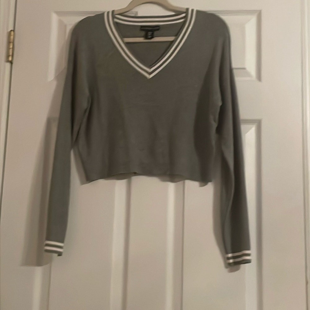 Grey and white long sleeve sweater